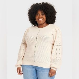 Women’s Plus Size Crewneck Pointelle Sweater